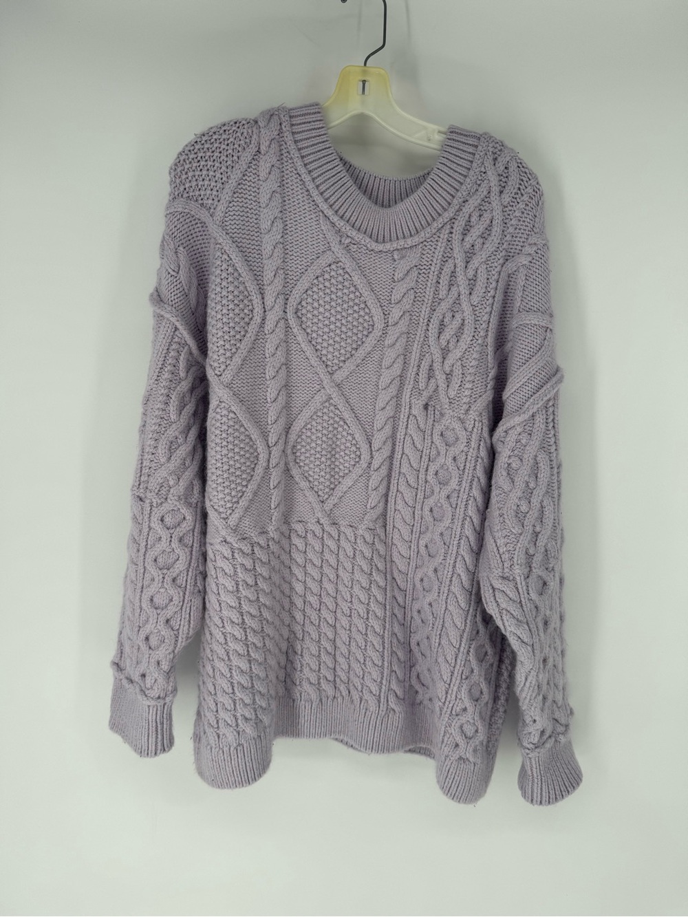 Free People Soft Lavender Cable Knit Crewneck Sweater